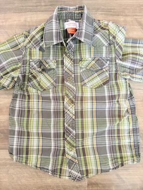 Sonoma Green Plaid Short Sleeve Snap - Front Shirt for Kids